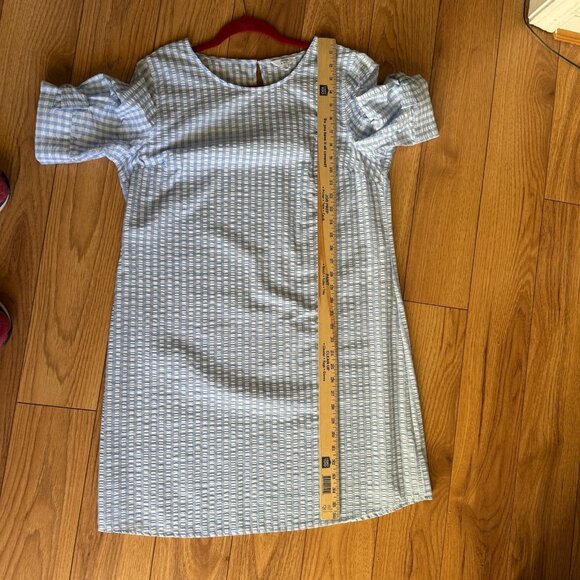 Crown & Ivy Dress Gingham Plaid Blue White Check Women Size Large Bow Sleeves - Picture 7 of 8